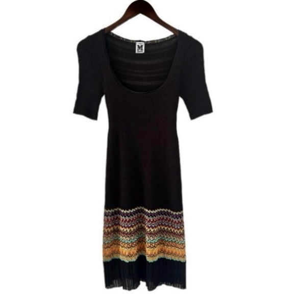 Missoni Black Zigzag Scoop Neck Short Sleeve Knit Dress Size 6 - Picture 1 of 9